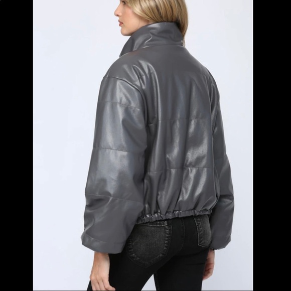 NWT- Faux Leather Puffer Bomber Jacket - Picture 4 of 5